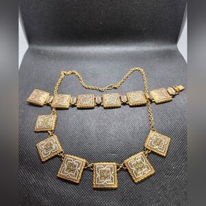 Damascene Squares Necklace and Bracelet Set Vintage